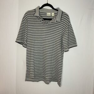 LL Bean Shirt Mens Medium Gray Short Sleeve Polo Striped Regular Fit OCF73‎